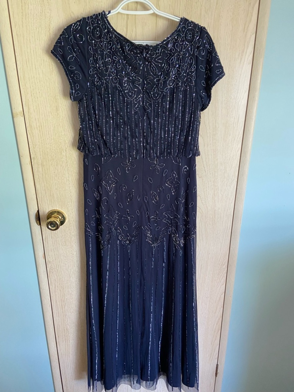Adrianna Papell Women's Beaded Short-Sleeve Sheer-Overlay Gown 10 Petite FLAW - Picture 10 of 16